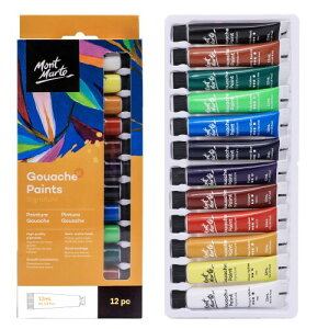 Mont Marte �K�b�V���G�̋� Gouache Paint 12�Fx12ml �Z�~�}�b�g �t�@�u���b�N�A�L�����o�X�A���ʉ�p���A�n�C�u���b�h���f�B�A�ɍœK