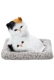 TASINO ネコ ぬいぐるみ 置物 17×14センチ リアル かわいい 本物そっくり 子猫 模型 雑貨 (白 黒茶)