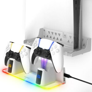 Fosmon PS5�E�H�[���}�E���g�L�b�g�i�[�d�X�e�[�V�����A���ȋ������A���J�[�A���O���\�ȃR���g���[���[�`���[�W���[�ARGB LED���C�g�t���j - PlayStation 5�����PS5 Slim�i�f�B�X�N�Ł�