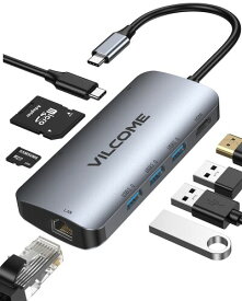 USB C ハブ Vilcome 8in1 Type C ハブ マルチポート 変換 アダプター ドッキングステーションMacBook Pro/ Mac Book Air/ iPad Pro 2018 2020/ Dell XPS 15 13 / Surface Go / Huawei Matebook 等タイプC機種対応テレワーク