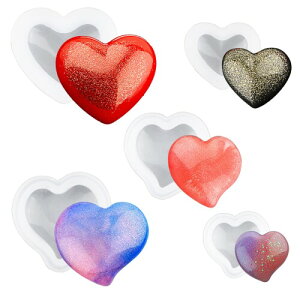 WANDIC 5個のハートレジンモールド, シリコンラブハートモールド3Dハートエポキシキャスティングモールド用レジンDIYクラフト手作り石鹸作りペンダントジュエリーデコレーション