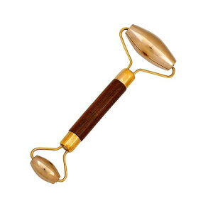 HealthAndYoga BronzRoll Face Roller Fine Wood Grip - Premium Luster Restoring and Skin Stimulation and Detox Tool - Gentle Soft Tissue Massage Ayurvedic Toning