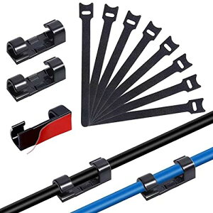 コードクリップ 60個+マジックバンド8本 ケーブルクリップ 収納 配線アクセサリー pc電源コード整理用 (ブラック)