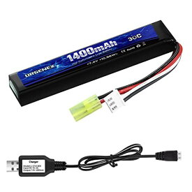 URGENEX Airsoft Battery 7.4V 1400mAh Lipo Battery with Mini Tamiya Connector 30C High Discharge Rate Rechargeable 2S Lipo Battery for Airsoft Model Guns