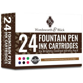 Wordsworth & Black 24 Pack Fountain Pen Ink Refills - Set of 24 Assorted Colors Ink Cartridges - International Standard Size - Length APPR 1.5" - Base Diameter APPR 0.24" - Disposable and Generic
