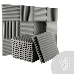 吸音材 30×30cm 厚さ2.5cm 12枚, ステッカー付き 騒音 消音 防音 吸音対策 室内装飾 楽器 吸音材質ポリウレタン, ウレタンフォーム ウェッジ (灰三角形)