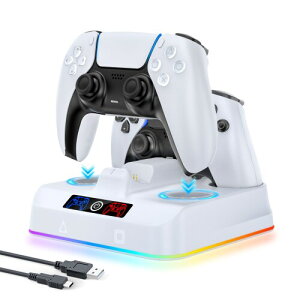OIVO VGA DESIGN PS5 �R���g���[���[ �[�d�X�^���h 2�䓯���}���[�d �u�������[�d�\ �ߏ[�d�h�~ LED�w�������v��RGB���C�g�t�� USB-C�P�[�u���t�� PS5 ���Ӌ@�� �z���C�g