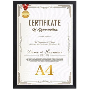 Vasemouh A4 賞状 額縁 壁掛け 卓上兼用 フレーム 210x297mm 写真 額 ブラック 1枚