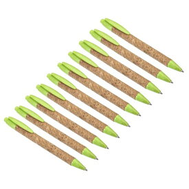 PATIKIL 小麦ストローペン 黒インク コルク リサイクル ミディアムポイント ボールペン グリップ付き事務用品 緑 10個