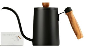 桜花直郵 600mlコーヒードリップポット 木製ハンドル付き 細口 木柄 コーヒーケトル 珈琲ポット2~3人用 コーヒーメーカー ステンレス コーヒーショップ/キャンプ/アウトドア用 ブラック (