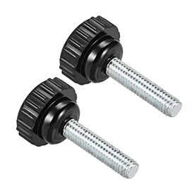CoCud ローレットクランプノブ M6 x 25mmオスネジ 21mmヘッド 熱硬化性プラスチックサムスクリューグリップボルトノブ ブラック 用途 旋盤機械用 2個入り