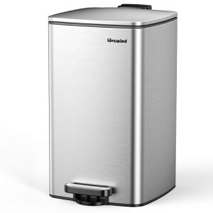 Lovewind 蓋付きキッチンゴミ箱、30L 足踏み式ゴミ箱 キッチン 寝室 ホームオフィス用、30リットル ステンレススチールゴミ箱 ソフトクローズ蓋付き、シルバー