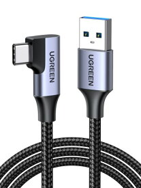 UGREEN usb c ケーブル L字 2M USB 3.0 急速充電 5Gbps データ転送 ナイロン編み 高耐久性 Xperia Galaxy S21 S20 S10 S9 A51 A71, PS5 コントローラ等に適用-2M