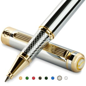 Scriveiner 最高級ローラーボールペン (シルバークローム) 魅力的な美しさ 24K金仕上げ シュミット インク リフィル付き Silver Chrome