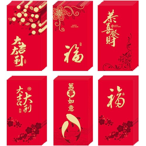 36枚 お年玉 ぽち袋 ポチ袋 年賀 中国の旧正月の赤い封筒 祝儀袋 紅包