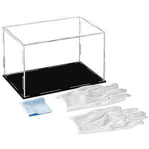 AMEITECH 収納ケース ボックス フィギュア ケース 背面ミラー コレクションケース uvカット (台座黒+背面ミラー, 横長25*奥行15*高さ15cm)