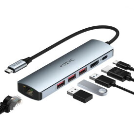 USB C ハブ マルチポート アダプター、KOZYC 6 IN 1 USB C - HDMI ドック、HDMI 2.0 1 つ、1Gbps RJ45 イーサネット、USB 3.2 3 つ、100W PD MacBook Air/Pro、XPS13/15、Dell と互換性あり