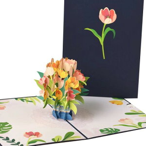 グリーティングカード 3D立体 メッセージカード 立体 和風、祝賀カード、クリスマスカード ?? (チューリップ)