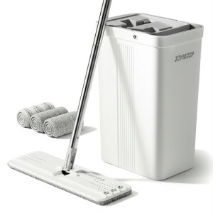 JOYMOOP モップとバケツセット ハンズフリー モップ 拭き掃除 フラットフロア用 洗えるマイクロファイバーパッド3枚付 フローリング・床拭き対応 水拭き対応 絞り器付きフロアワイパー
