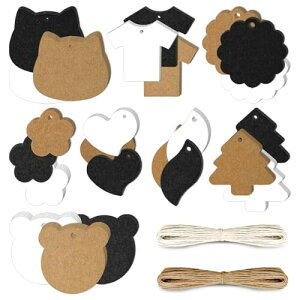 200個 8デザイン クラフト紙 ギフトラッピングタグ 空白書き込み可能タグ クラフトハングタグ 表示ラベル 20メートルの紙紐付き カード作成用 結婚式 誕生日パーティー ブックマーク ク