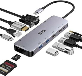 ICZI USB C ハブ 11-in-1, Type C ハブ HDMI 変換アダプタ ドッキングステーションデュアルディスプレイ マルチディスプレー MacBook Air/Pro、iPad Pro/Air 4、Surface 、Switchなど