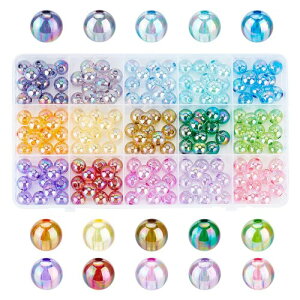 PH PandaHall 180個セット ビーズ 10mm アクリルビーズ 丸ビーズ カラフル キラキラ 携帯ケース アクセサリー ヘアアクセサリー デコレーション アクセサリー材料 ハンドメイドパーツ DIY用 手