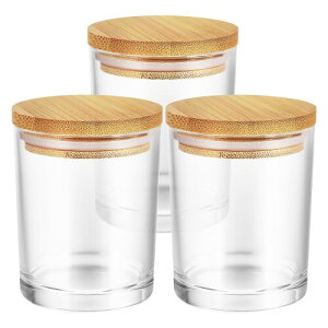 Lurrose ガラスキャンドル容器 透明 竹蓋付き 3個セット 自作キャンドル用 多用途 ガラスジャー 家庭装飾 プレゼント用