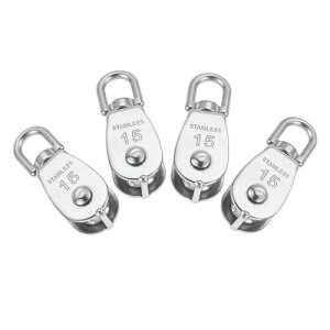 4個入り M15 ステンレス プーリー クレーンプーリーブロック 滑車ローププーリー TEENGSE 304ステンレス製 滑車 貨物輸送 工業用やアウトドア用 耐荷重75kg 360°回転 耐食性 耐久性 耐摩耗性