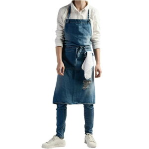 (Crane Beauty) デニム H型エプロン おしゃれ 多機能ポケット 男女兼用 調整可能 汚れにくい 作業エプロン 脱着簡単 家庭用 保育士 ガーデン カフェ ロング丈&ショート丈 選べる 2タイプ (ブ