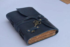 Overdose Deckle Blue with Key Leather Journals - Travel & Sketch Writing Diary | Leather Bound Notebook Sketchbook | Book of Shadows Handmade Vintage Deckle Edge Paper- 5 X 7 inches | 12.7 x 17.78 cm