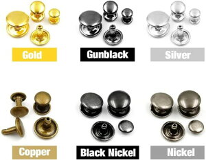 Utoolmart 革リベット レザーリベット ベーシック 両面リベット 8mm 20個入り 両面カシメ レザーボタン ライトゴールド カシメ金具 炭素鋼レザークラフト カシメセット レザークラフト打ち