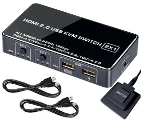 ELEVIEW KVMスイッチ パソコン切替器 (PC2台用) 4K(60Hz) HDMI2.0 HDCP2.2対応｜モニター/キーボード/マウス(ワイヤレス可)を共有できる 2ポート 安定性改良 バスパワー式 電源不要 USBケーブル付き