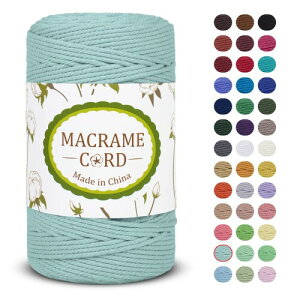 LEREATI マクラメロープ 3mm x 200m, タコ糸マクラメ糸 綿ロープ 縄 マクラメ 糸 yarn, マクラメ 紐 綿糸, 太毛糸 DIY, 手編みロープ, 壁掛 け, 鉢植え装飾, 編み物 工芸品 (ライトブルー)