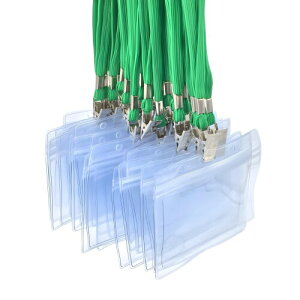 fiveAstar ID カード ホルダー ネックストラップ 名札 吊り下げ イベント スタッフ パス 名刺 社員証 ケース 入れ 首かけ 展示会 防水 セット 横型 タイプ A008 (5, 緑色)