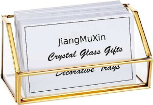 JiangMuXin 名刺スタンド 名刺立て カード立て ガラス カードケース オフィス 名刺収納 真鍮 シルバー 事務用品 ガラスの名刺保管ボックス 台形