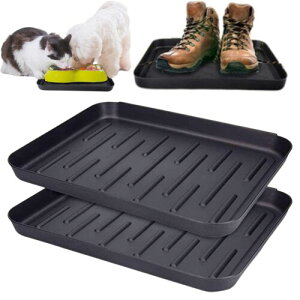 RekiLife シューズトレイ 靴置き 車 玄関 収納用品 縁付き 滑り止め 泥対策 (ブラック, 2個入り)