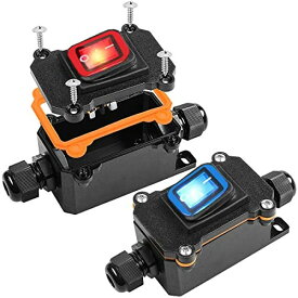 2個 インライン コード スイッチ IP66 防水 スイッチ12V DC 20A DPST 4ピン 2ポジション オン オフ アウトドア トグルスイッチ 赤/青ライトロッカーボタン付き オープンダブルホール 両側エン