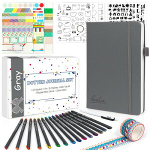 Feela バレットジャーナル ノート 合皮 A5サイズ ドット方眼 ペン付属(グレー)