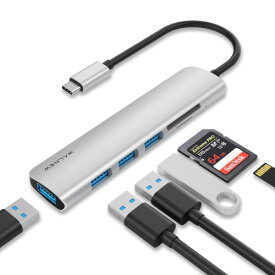 USB C ハブ 6in1 USB Type C WALNEW HUB 変換アダプタ USB 3.0ポート4つ 高速データ転送 タイプC ハブ TFカード/SDカードMacBook Pro/MacBook Air/iPad Pro, Samsung Galaxy など デバイス対応 (Silver)