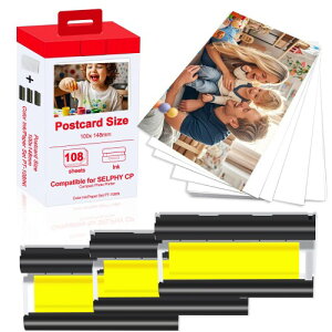 Compatible Canon Selphy CP1500 Ink/Paper Set,108 Sheets 100x148mm Glossy Paper & 3 Pack KP-108IN/KL-36IP Color Ink for Canon Selphy CP1500 CP1300 CP1200