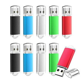 TOPESEL USBメモリ 16GB 10個セットUSB2.0 フラッシュメモリー キャップ式 フラッシュドライブ（五色：黒、赤、青、緑、銀）