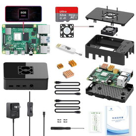 TRASKIT Raspberry Strart Kit/Raspberry Pi 4 /ラズベリーパイ4B（8GB RAM）/MicroSDカード32GB NOOBSプリインストール/専用ブラックケース/ 5V/3A スイッチ付電源 PSE認証/2つのMicroHDMI-to-HDMIケーブルライン/ヒ