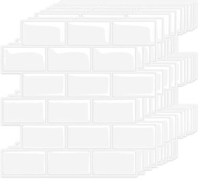 MORCART「優しい北欧の白」タイルシール キッチン 耐熱 防水 洗面所 トイレ DIY 家具やアイテムの装飾 タイルシート 壁紙シール 3D リメイクシート(30x30cm, 20枚)