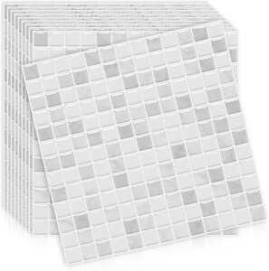 MORCARTタイルシール 防水 耐熱 キッチン 洗面所 トイレ DIY 家具やアイテムの装飾 モザイクタイルシート 壁紙シール 3D リメイクシート (25x25cm, グレー)