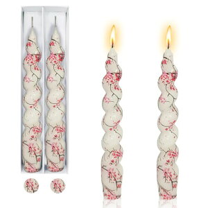 FCMSHAMD 7.3インチカラーのテーパーキャンドル ハンドメイド スパイラルキャンドル 無香 プリントキャンドル ろうそく 家居裝飾 結婚式 ロウソク 2個入り (梅の花)