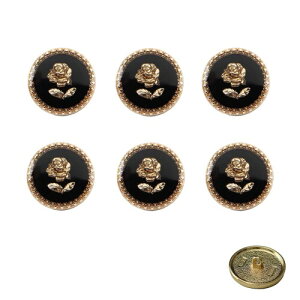 WIICOYK レディース ボタン ローズ柄 黒 白 ボタン ゴールド縁 シャネル風 飾りボタン 洋服 コート用 交換 修理 エレガントな薔薇模様 DIY用品 手作り アクセサリーパーツ 工芸品 チャーム 1