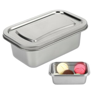 Amosfun 保存容器 ステンレス 蓋付き 密閉 肉 ヨーグルト アイスクリーム用 冷凍庫 冷蔵庫保管ケース 積み重ね可能 再利用可能 食品 作り置き冷凍容器 アイスコンテナ ボックス シルバー