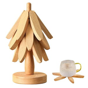 木製クリスマスツリー型鍋敷き 折りたたみ式 収納ホルダー エレガントなキッチン装飾 木の色