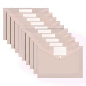 Costowns 10枚セット A4ファイル袋 クリアファイル16C厚手pp 防水加工 大容量200枚収納 ラベル付き 書類整理 オフィス用品 ビジネス書類ケース 書類収納 ct-116 (ピンク)