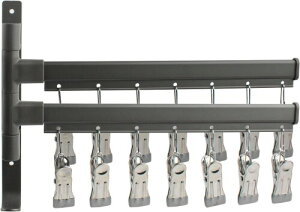 壁掛け式 折りたたみ 物干しラック 多機能伸縮式 グレー 靴下ハンガー 洗濯物干しピンチハンガー 省スペース収納 防水 室内・ベランダ用 便利ハンガーラック 洗面所 浴室 バルコニー収